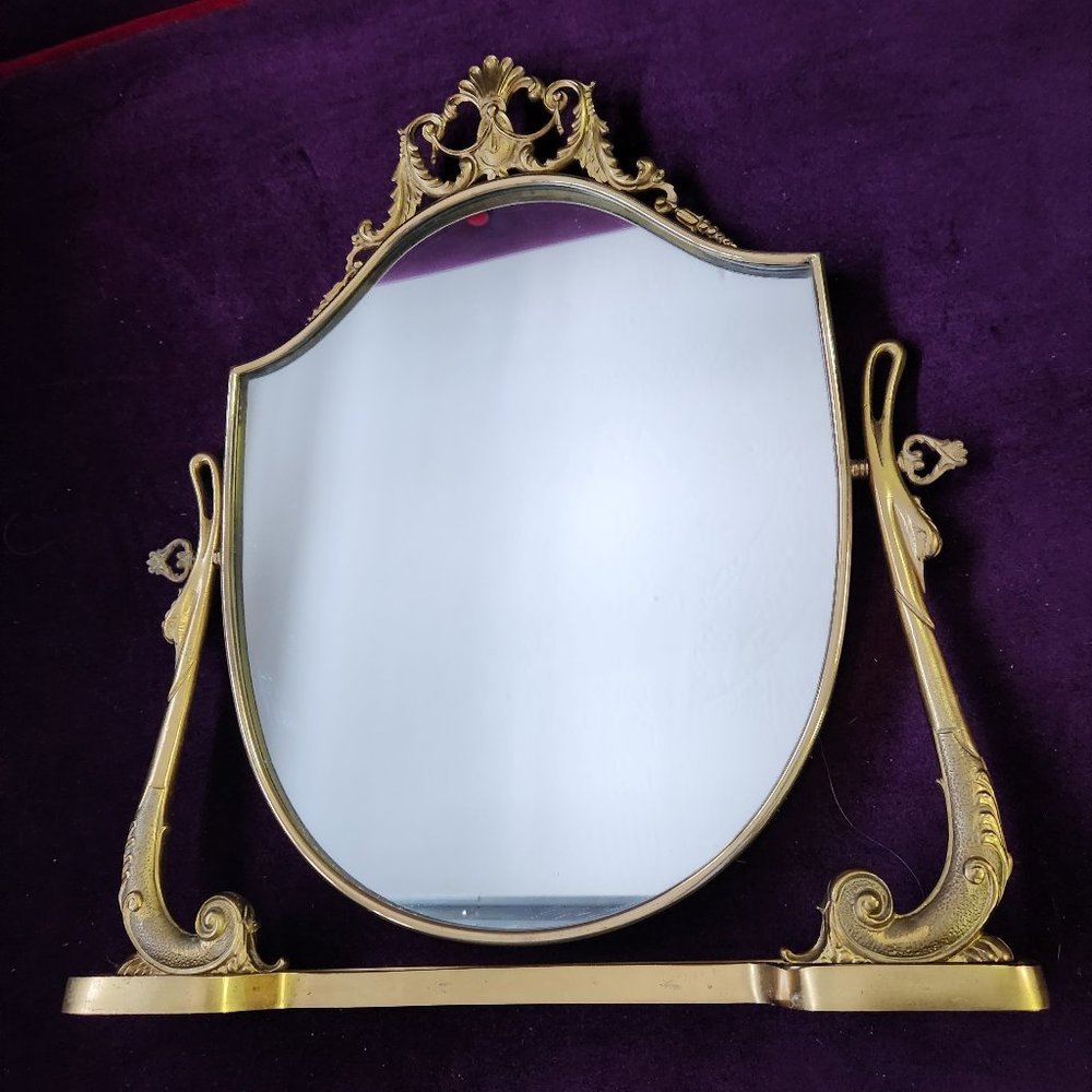 Mid-Century Italian Bronze and Brass Decorative Tabletop Mirror, 1960s